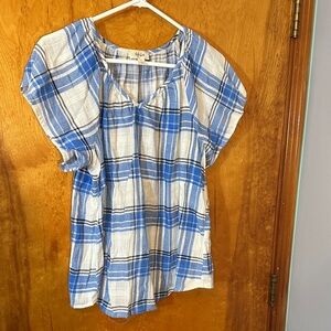 Style & Co. Blue and White Plaid Blouse
